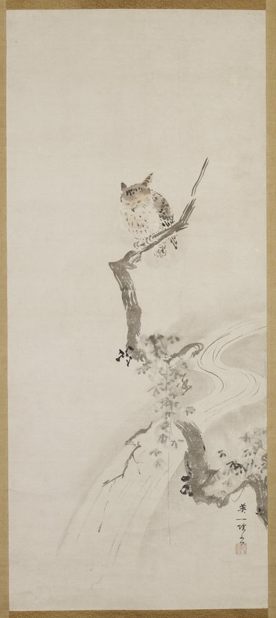 One Owl Perched in a Tree by Hanabusa Itcho